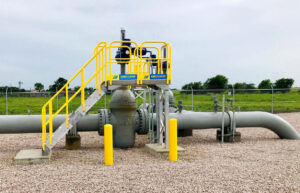 Metal stairs with handrails